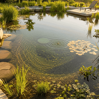 Biyolojik eko gölet, doğal gölet, yüzme göleti, doğal su arıtma, sürdürülebilir havuz, kimyasalsız havuz, biyolojik filtrasyon, su bitkileri, geomembran, doğal peyzaj, gölet tasarımı, eko sistem, biyolojik çeşitlilik, düşük bakım maliyeti, su kalitesi, oksijen üretici bitkiler, besin emici bitkiler, filtre bitkileri, doğal taş, çakıl filtre, su pompası, yüzey sıyırıcı, gölet bakımı, ruhsat.